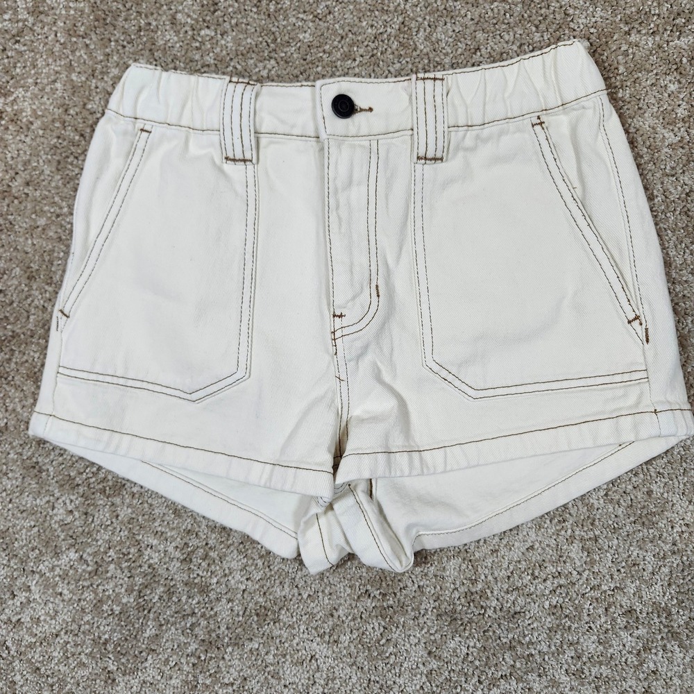 PacSun Denim Shorts Cream White Contrast Stitch Utility High Waist Size‎ S